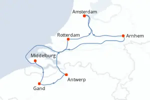 Carte de l’itinéraire de l’Amadeus Queen · 8 jours / 7 nuits, Fluviale