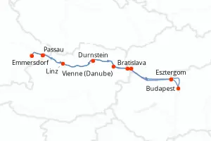 Carte de l’itinéraire de l’Amadeus Nova · 8 jours / 7 nuits, Danube