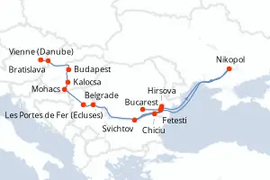 Carte de l’itinéraire de l’Amadeus Nova · 11 jours / 10 nuits, Danube