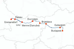 Carte de l’itinéraire de l’Amadeus Nova · 8 jours / 7 nuits, Danube