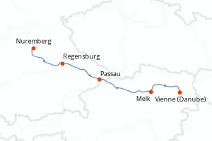 Carte de l’itinéraire de l’Amadeus Queen · 7 jours / 6 nuits, Danube