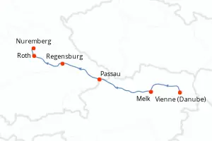Carte de l’itinéraire de l’Amadeus Queen · 7 jours / 6 nuits, Danube