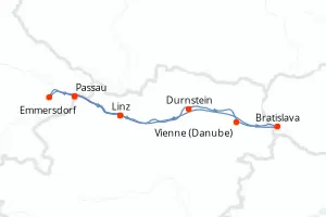 Carte de l’itinéraire de l’Amadeus Nova · 7 jours / 6 nuits, Danube