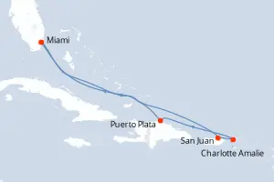 Carte de l’itinéraire de l’Independence of the Seas · 8 jours / 7 nuits, Grandes Antilles