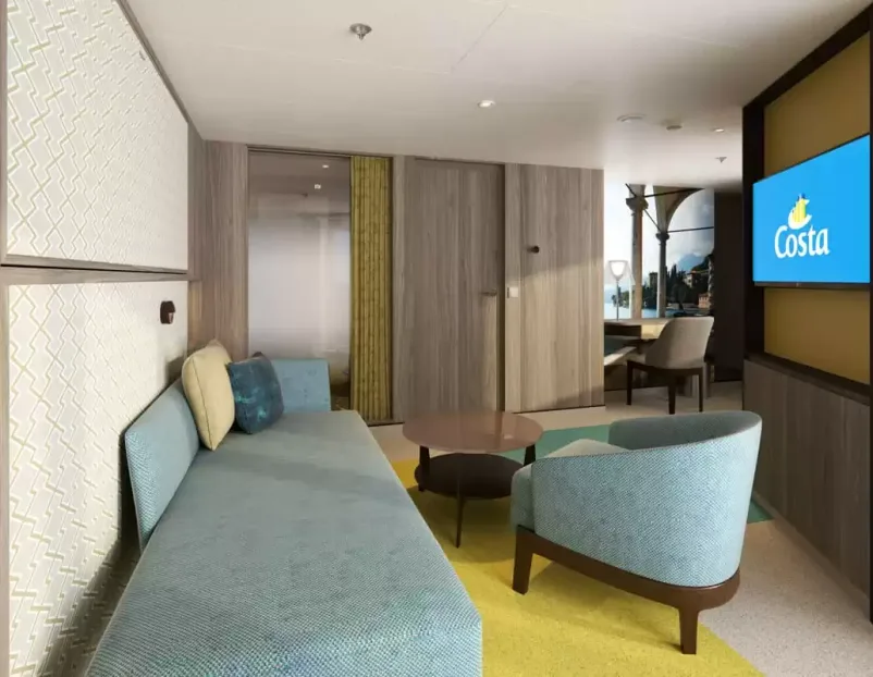 Suite et espace salon du Costa Smeralda