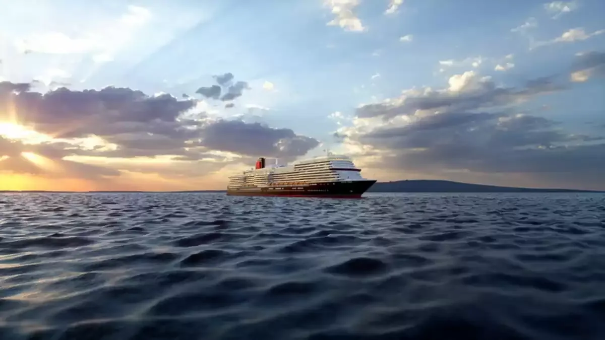 Le Queen Anne en mer, vu du ciel