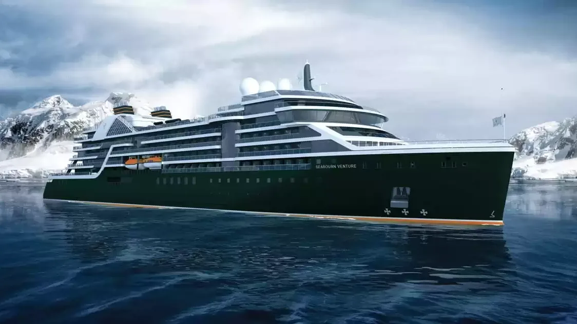 Le Seabourn Venture en mer, vu du ciel