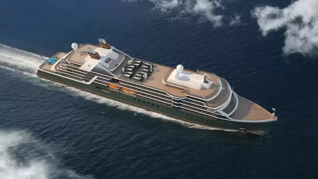 Le Seabourn Venture en mer, vu du ciel