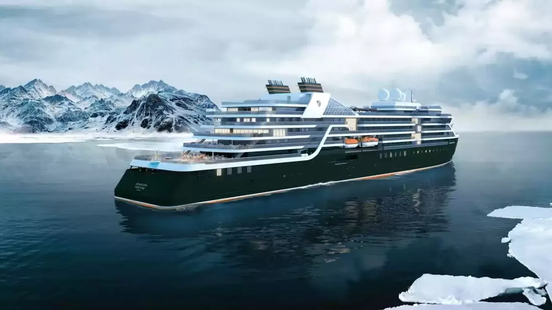 Le Seabourn Venture en mer, vu du ciel