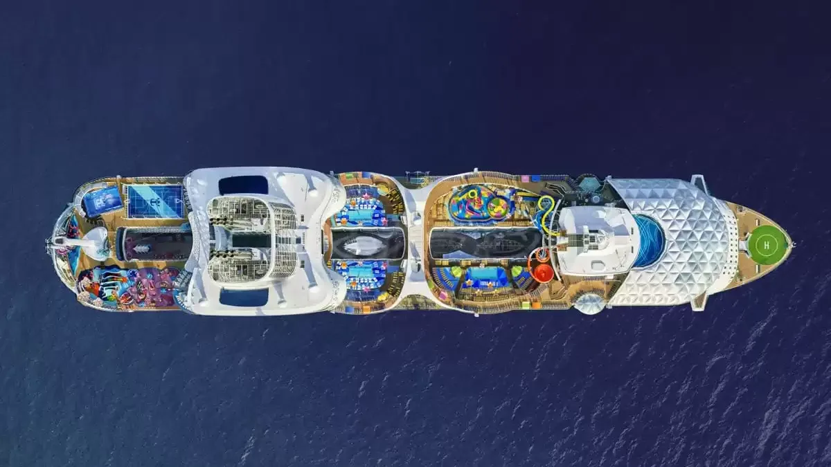 Le Wonder of the seas en mer, vu du ciel