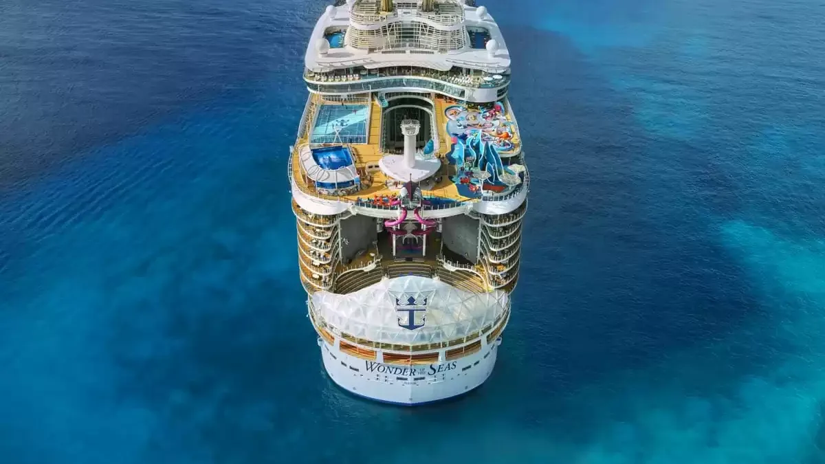 Le Wonder of the seas en mer, vu du ciel