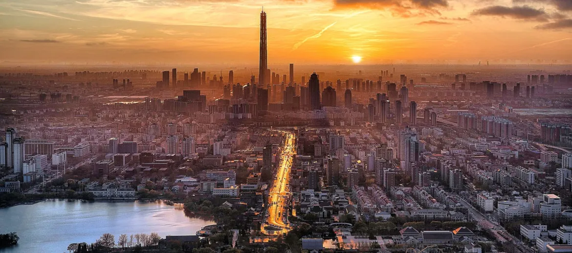 Chine, Tianjin, Coucher de Soleil, Asie