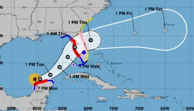 Prévisions sur cinq jours du National Hurricane Center pour l'ouragan Milton GRAPHIQUE : NOAA