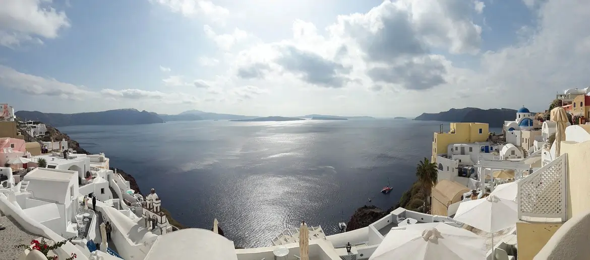 Santorin vue sur la mer Égée, Grèce,Iles grecques